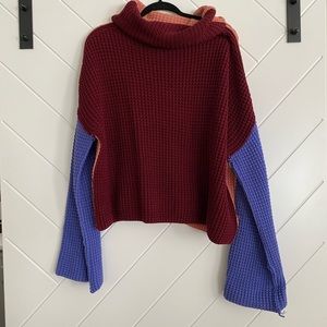Free People Color Block Cowl Neck Sweater